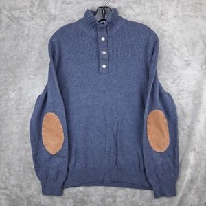 VTG Viyella Mens Sweater Large Blue Heather Merino Wool Elbow Patches 356670